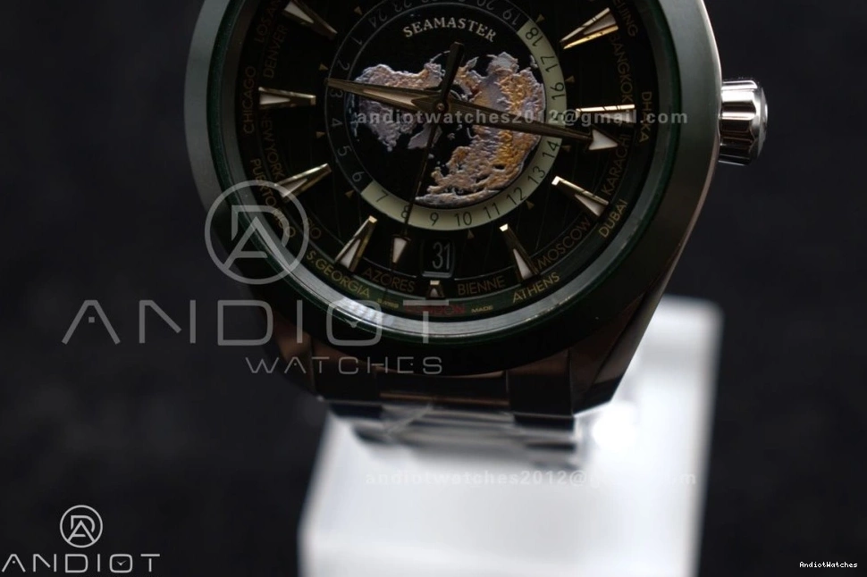 Aqua Super Ceramic SS Edition on Unisex Best Clone GMT 43mm Worldtimer Green A8938 VSF 513 1:1 Bracelet Terra 0417